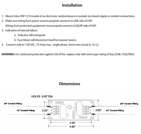 Edco HSP121A series installation diagram